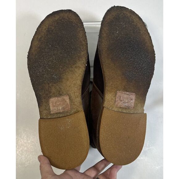 Ugg Mens Boots Size 11 US Chukka Desert Brown Leather Suede Leighton Two Tone - Picture 11 of 13